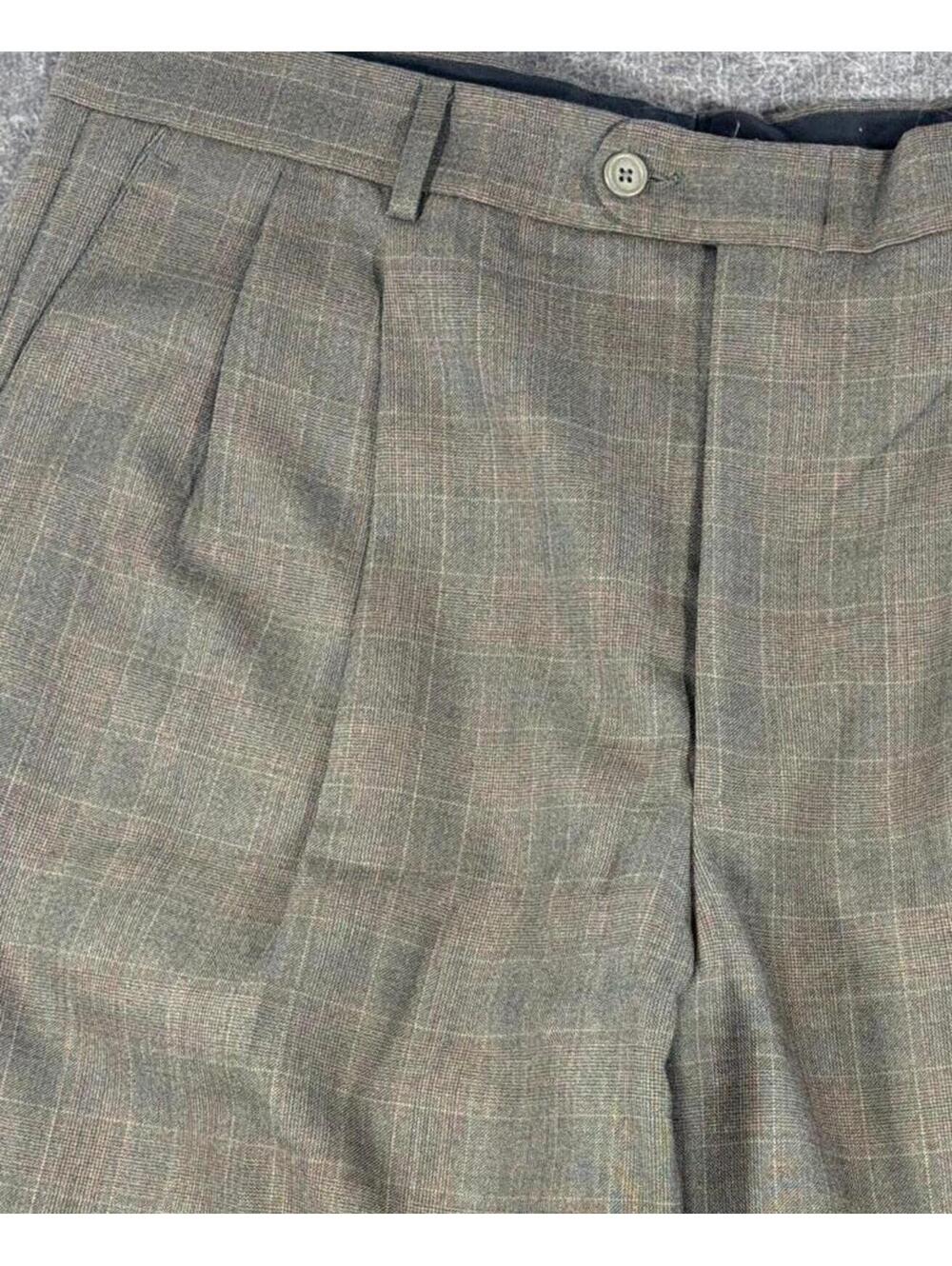 Linea Naturale Men's Windowpane Plaid Fine Wool Italian Dress Pants 38x34 Vtg